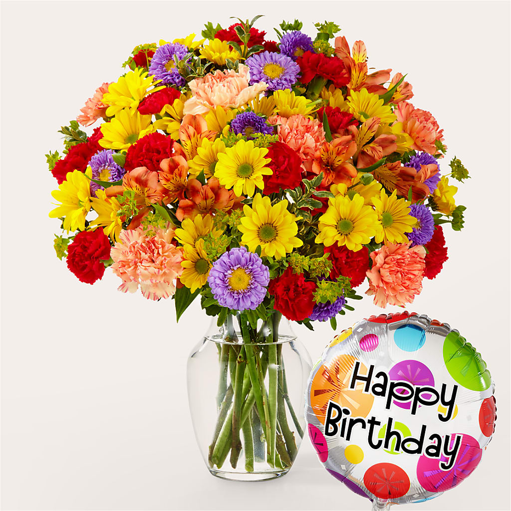 Kaleidoscope Bouquet with Birthday Balloon – Southern Utah Floral, Washington UT