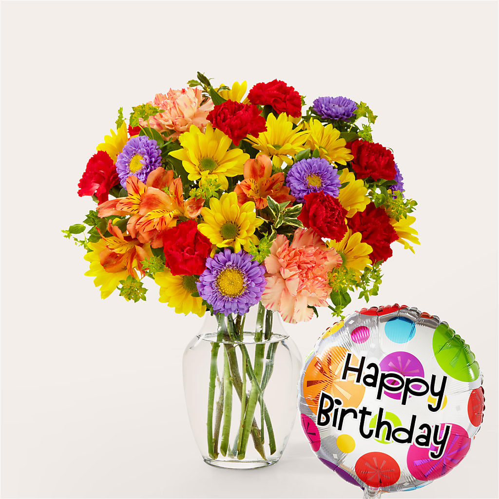 Kaleidoscope Bouquet with Birthday Balloon – Southern Utah Floral, Washington UT