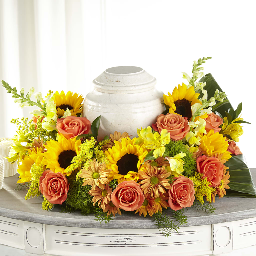 Faithful Sunflower Cremation Adornment – Southern Utah Floral, Washington UT