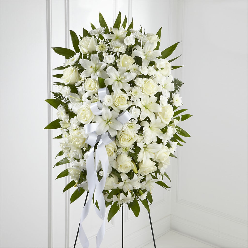 Exquisite Tribute Standing Spray-White Ribbon – Southern Utah Floral, Washington UT