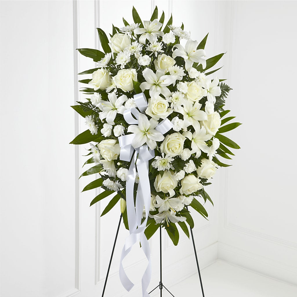 Exquisite Tribute Standing Spray-White Ribbon – Southern Utah Floral, Washington UT