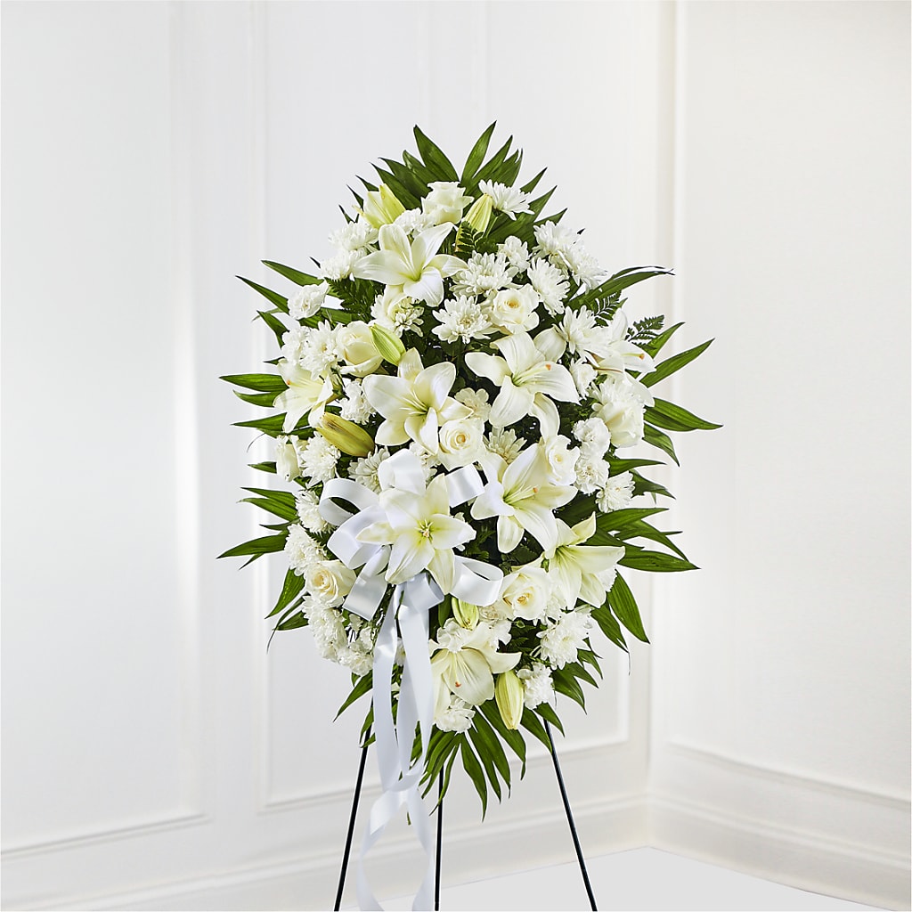 Exquisite Tribute Standing Spray-White Ribbon – Southern Utah Floral, Washington UT