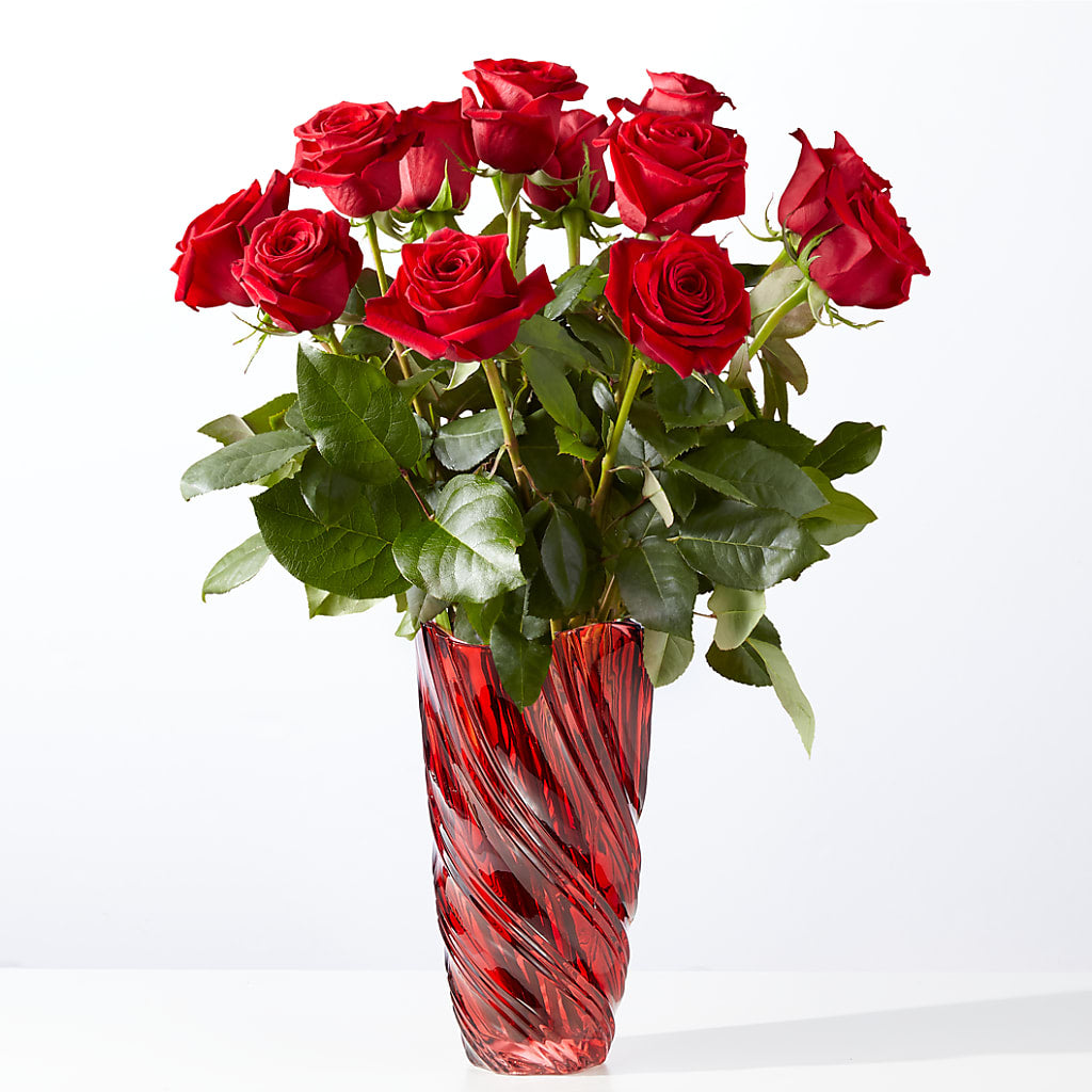 Classic Love Red Rose Bouquet with Luxe Swirl Vase – Southern Utah Floral, Washington UT