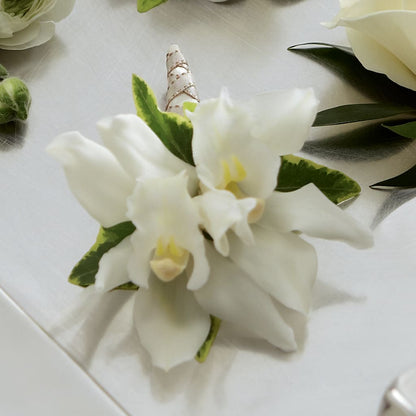 White Mini Cymbidium Boutonniere –  Southern Utah Floral, Washington UT